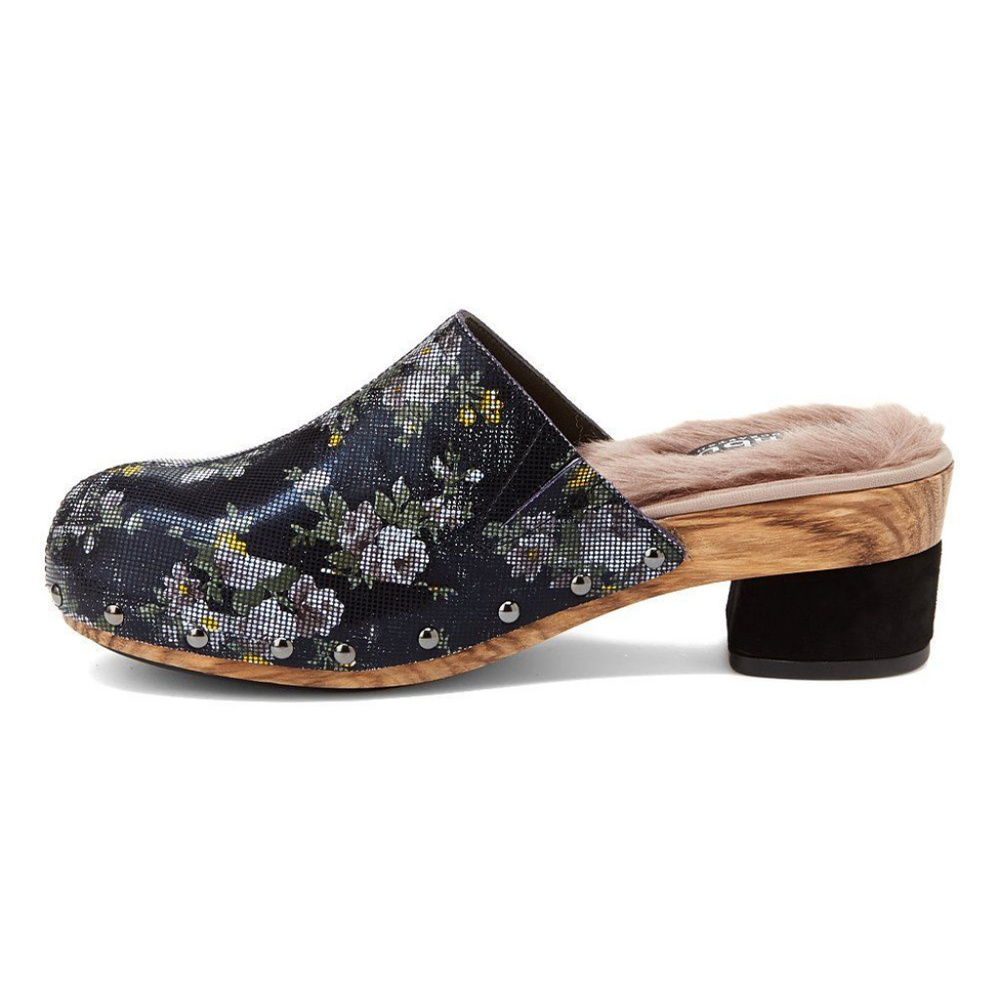 NWOT Jambu Monaco Floral Leather Mule Clogs/ Dark Navy - Picture 3 of 5